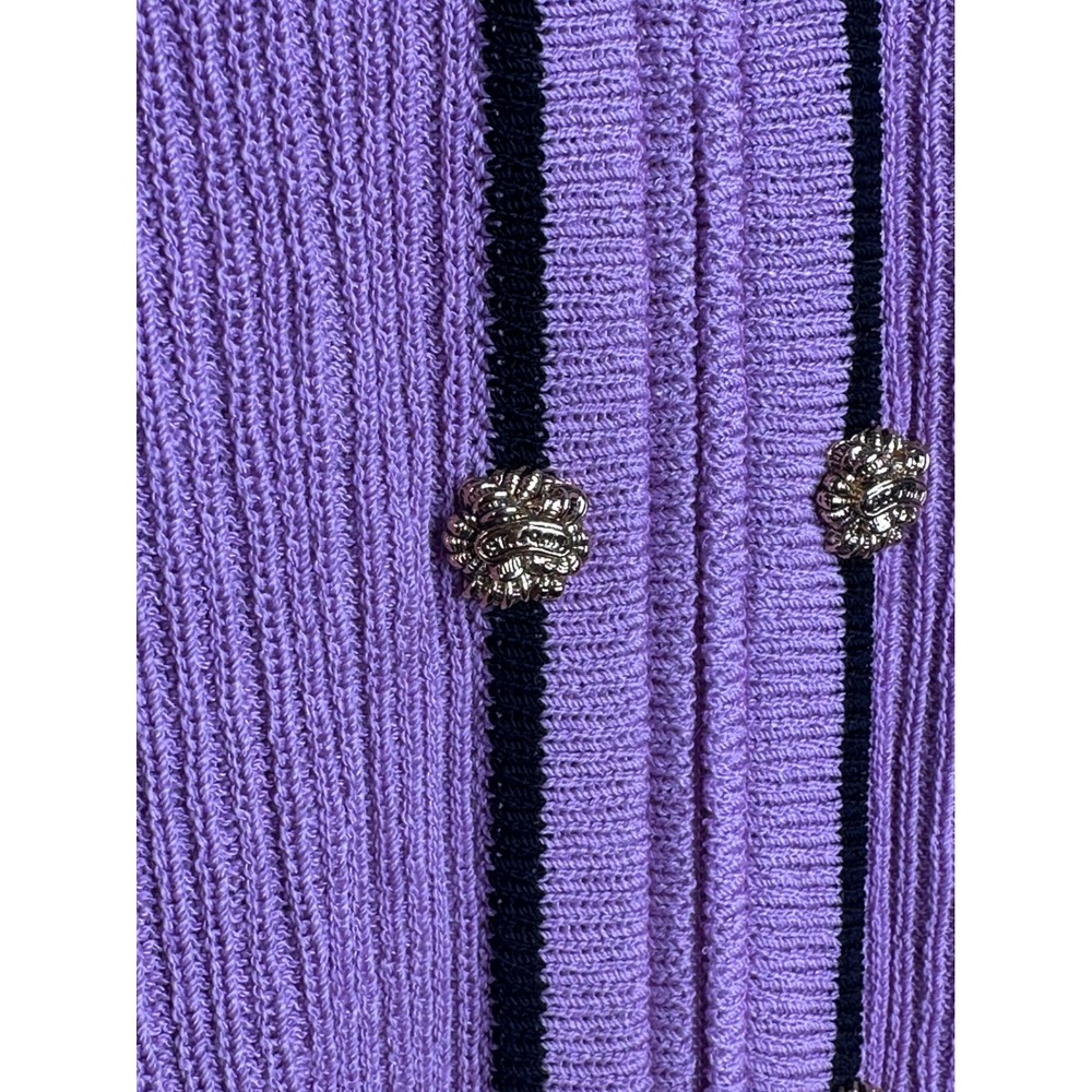 St. John Collection Cardigan 2 Purple Ribbed Zip Front Lion Button Santana Knit - Picture 6 of 8